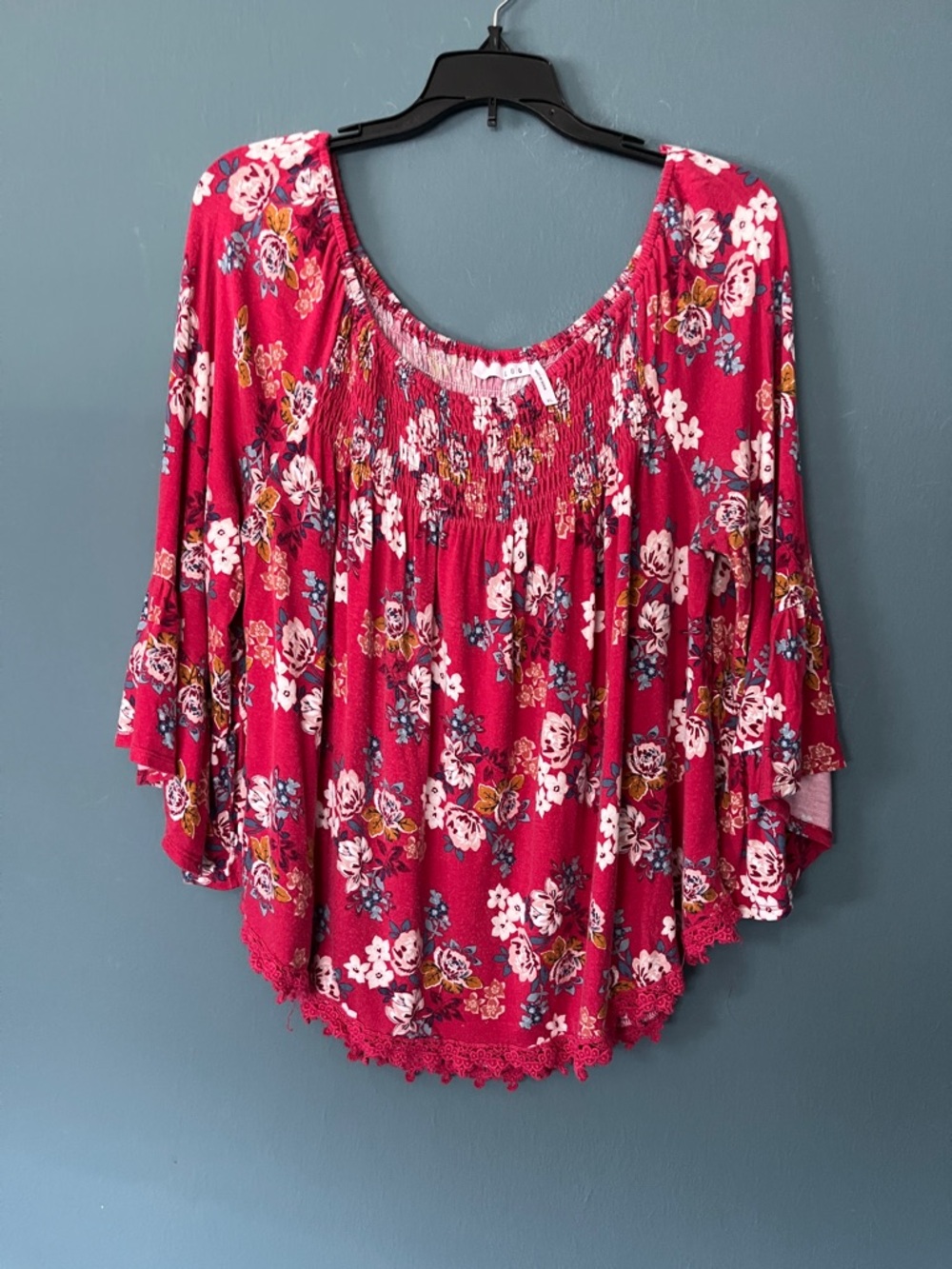Floral Smocked Scoop Neck Blouse in Berry Pink